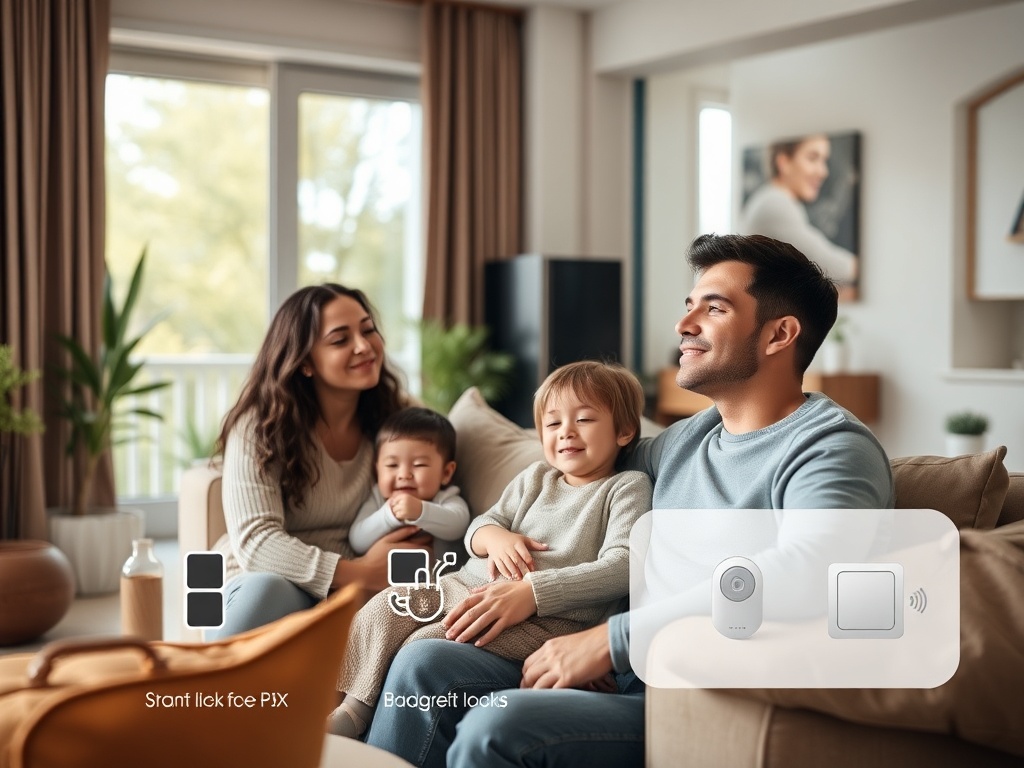 Счастливая семья в уютной комнате, наслаждающаяся временем вместе. Светлое, теплое пространство с домашним уютом.